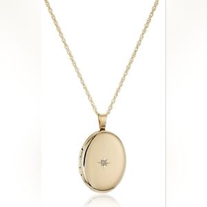 14K Yellow Gold-Filled Oval Locket with Diamond-Accent, 20"